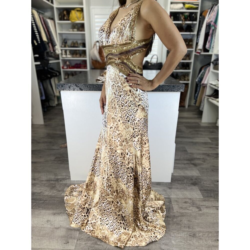Jovani Y2K Leopard Print Cross Back Beaded Formal Gown $495 - Picture 6 of 13